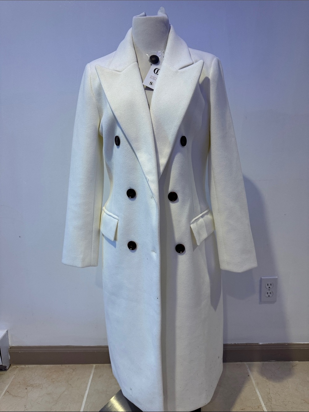 Tailored Double-Breasted Winter White Trench Coat